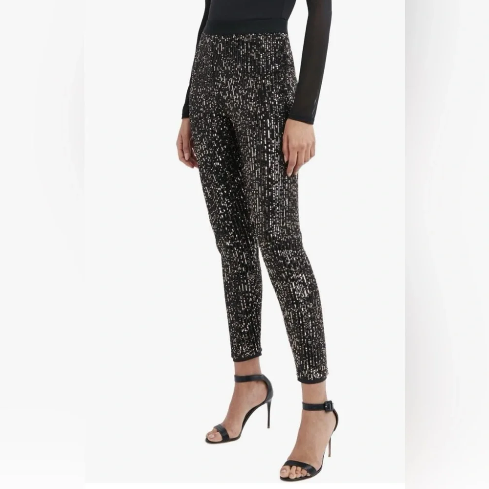 BCBGMAXAZRIA 2UX7P13 Gunmetal  High Waisted Sequin Leggings NWT